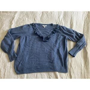 Time And Tru Sweater Plus Size XXL Periwinkle Blue Pullover Crochet V Collar M6